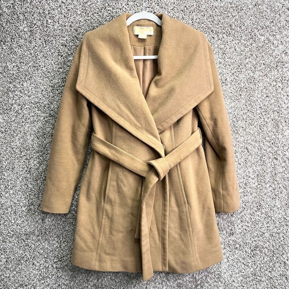 MICHAEL Michael Kors Coat Women’s XS Camel Tan Brown Waist Tie Belted Wrap Winte